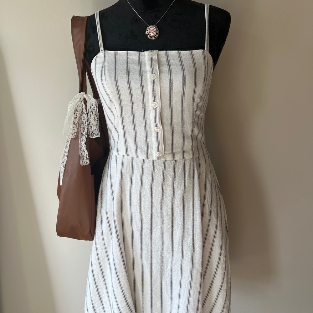 NOT FOR SALE Hollister White Dress with Gray Pinstripes and Button Front
